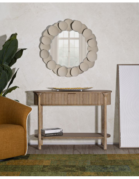 Console scandinave chic Ovale 1 tiroir 1 étagère Bois de sapin Bois MDF Marron Métal Doré Goteborg 