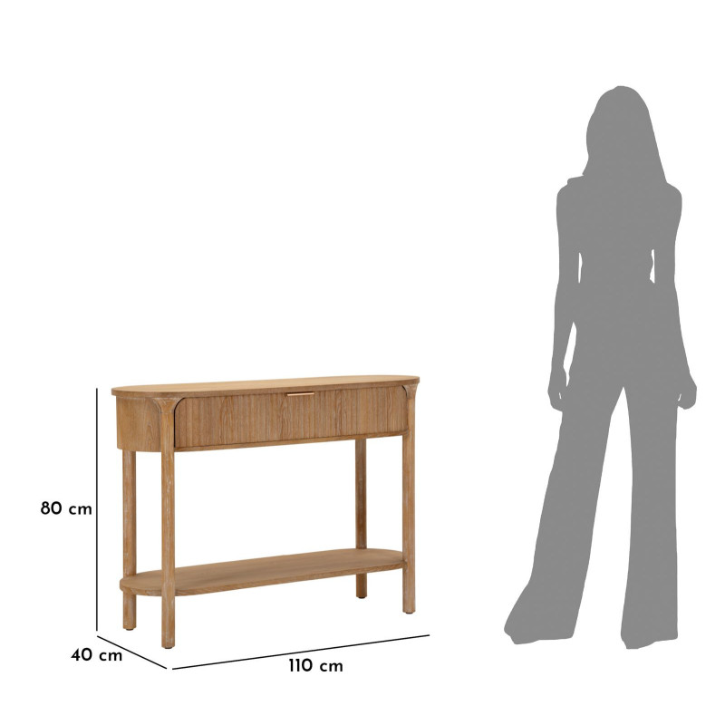 Console scandinave chic Ovale 1 tiroir 1 étagère Bois de sapin Bois MDF Marron Métal Doré Goteborg 