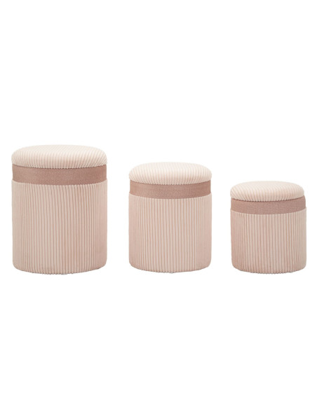 Pouf moderne chic Rond avec coffre de rangement Velours côtelé Rose MDF Cortina (Lot de 3) 