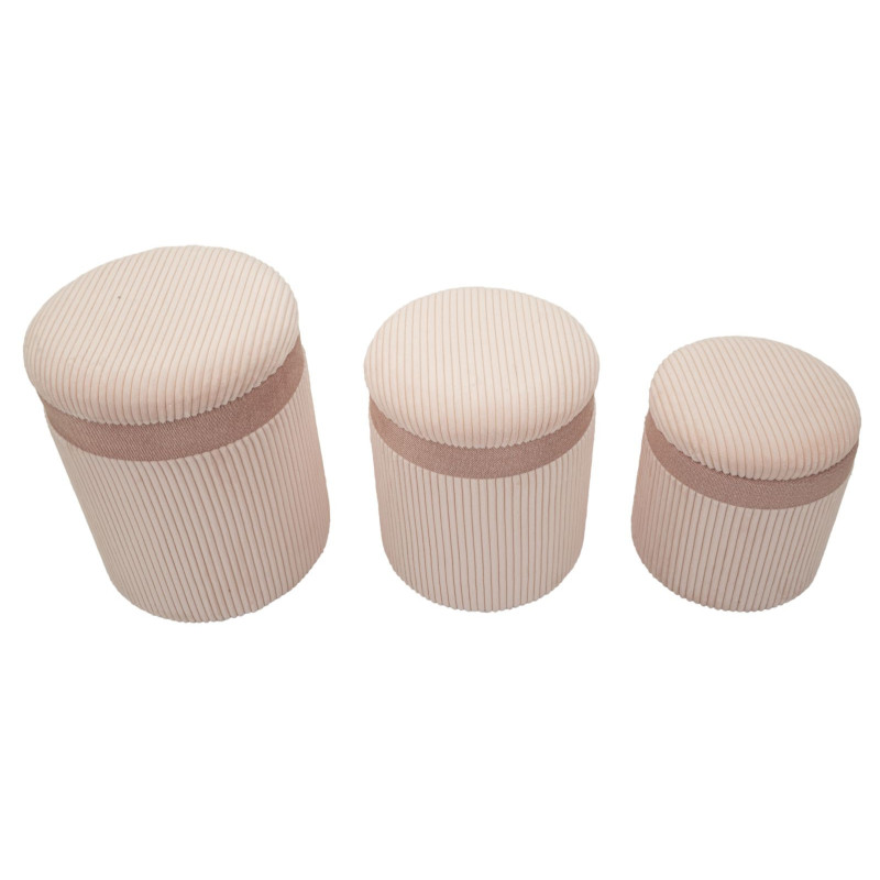 Pouf moderne chic Rond avec coffre de rangement Velours côtelé Rose MDF Cortina (Lot de 3) 