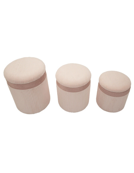 Pouf moderne chic Rond avec coffre de rangement Velours côtelé Rose MDF Cortina (Lot de 3) 