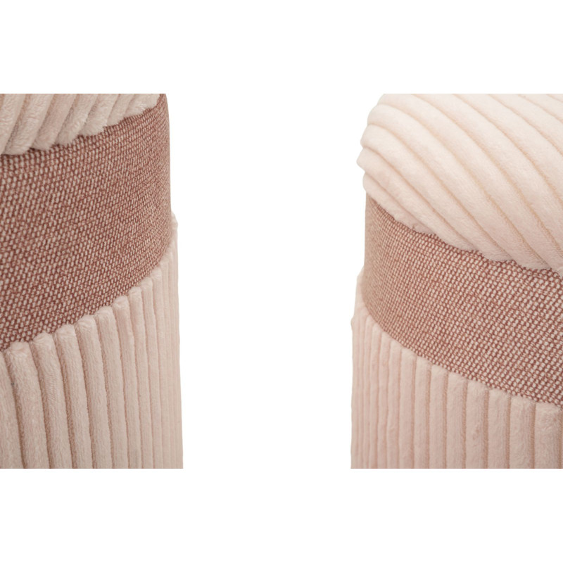 Pouf moderne chic Rond avec coffre de rangement Velours côtelé Rose MDF Cortina (Lot de 3) 