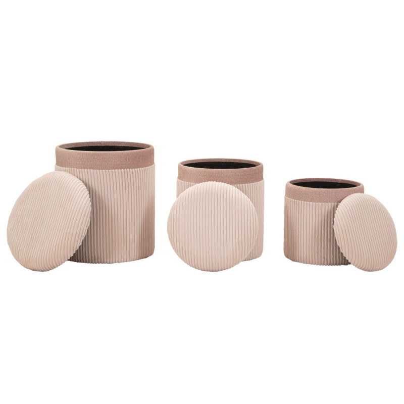 Pouf moderne chic Rond avec coffre de rangement Velours côtelé Rose MDF Cortina (Lot de 3) 