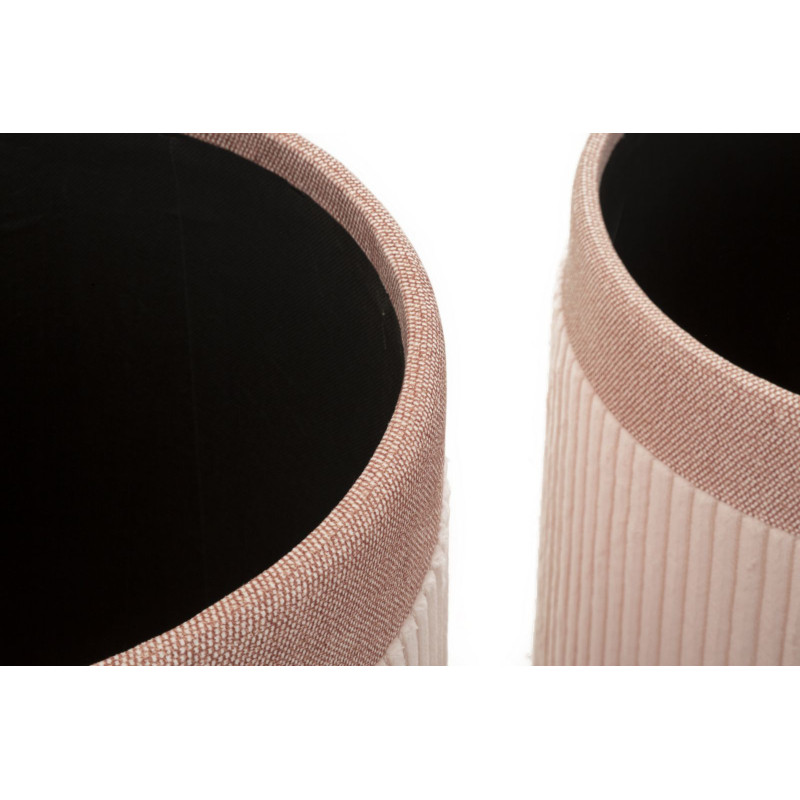 Pouf moderne chic Rond avec coffre de rangement Velours côtelé Rose MDF Cortina (Lot de 3) 