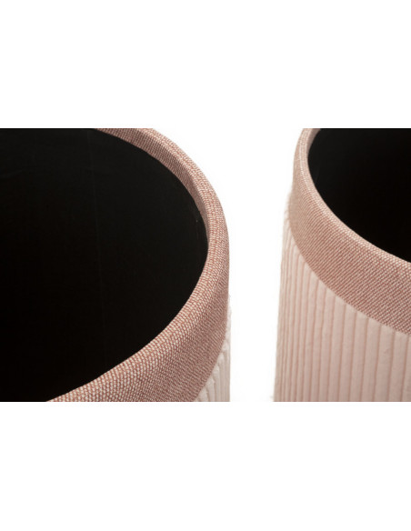 Pouf moderne chic Rond avec coffre de rangement Velours côtelé Rose MDF Cortina (Lot de 3) 