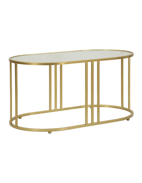 Table basse moderne chic Ovale Verre Semi-transparent Effet martelé Métal Doré Antalia 