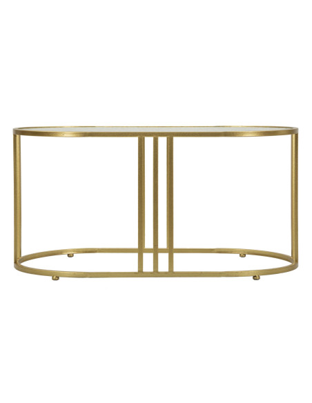 Table basse moderne chic Ovale Verre Semi-transparent Effet martelé Métal Doré Antalia 