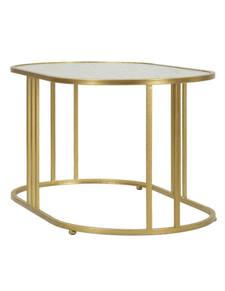 Table basse moderne chic Ovale Verre Semi-transparent Effet martelé Métal Doré Antalia 