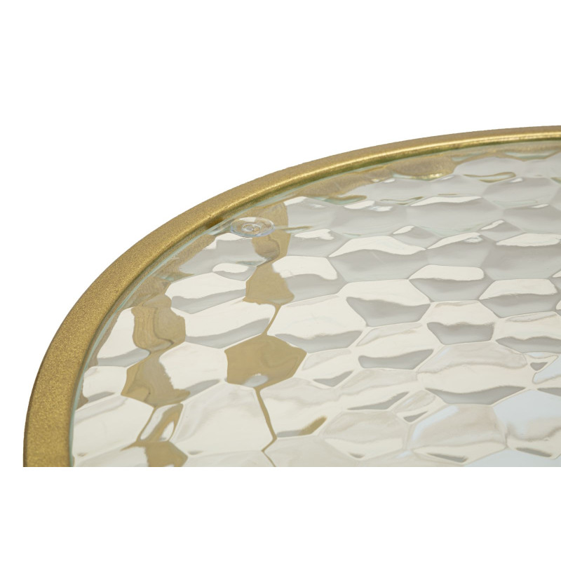 Table basse moderne chic Ovale Verre Semi-transparent Effet martelé Métal Doré Antalia 