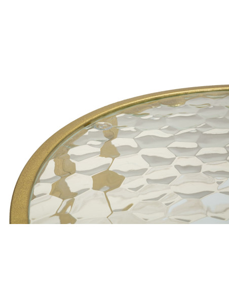 Table basse moderne chic Ovale Verre Semi-transparent Effet martelé Métal Doré Antalia 