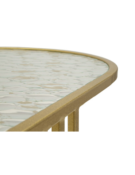 Table basse moderne chic Ovale Verre Semi-transparent Effet martelé Métal Doré Antalia 