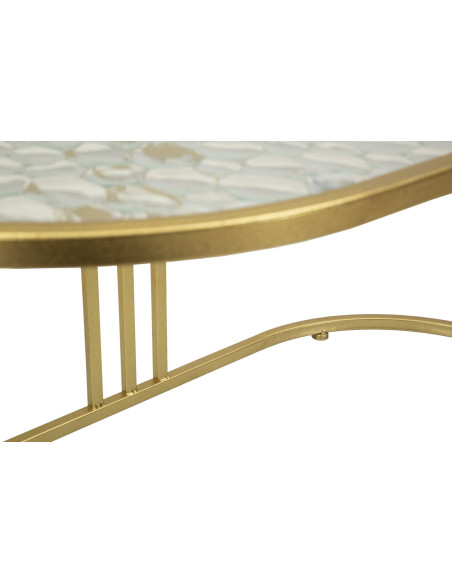 Table basse moderne chic Ovale Verre Semi-transparent Effet martelé Métal Doré Antalia 