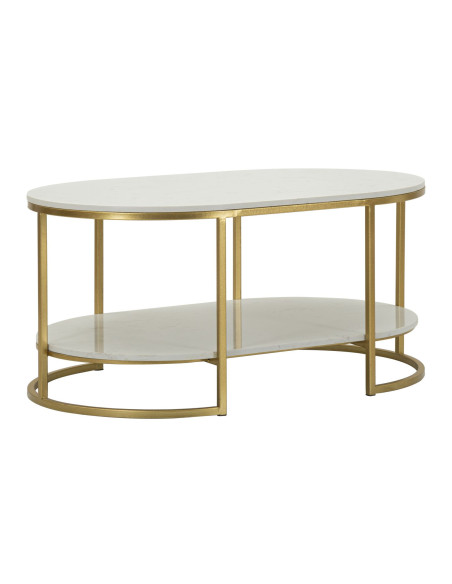 Table basse moderne chic Ovale 1 étagère Marbre Blanc Métal Doré Izmir 