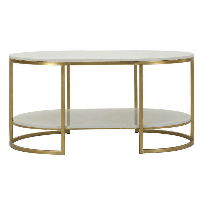 Table basse moderne chic Ovale 1 étagère Marbre Blanc Métal Doré Izmir 
