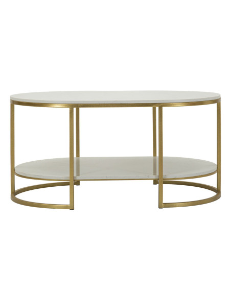 Table basse moderne chic Ovale 1 étagère Marbre Blanc Métal Doré Izmir 