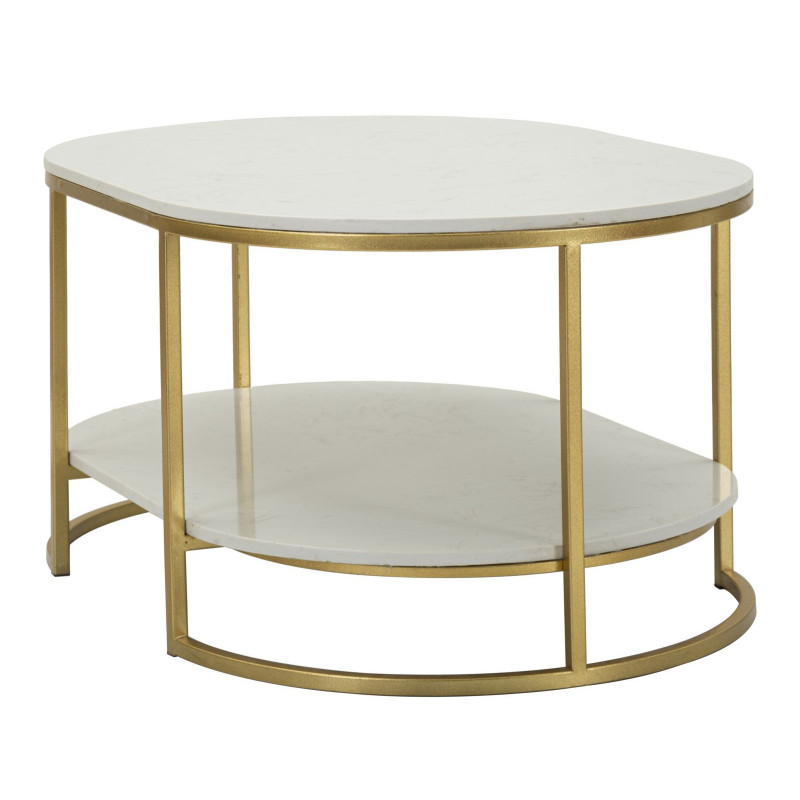 Table basse moderne chic Ovale 1 étagère Marbre Blanc Métal Doré Izmir 