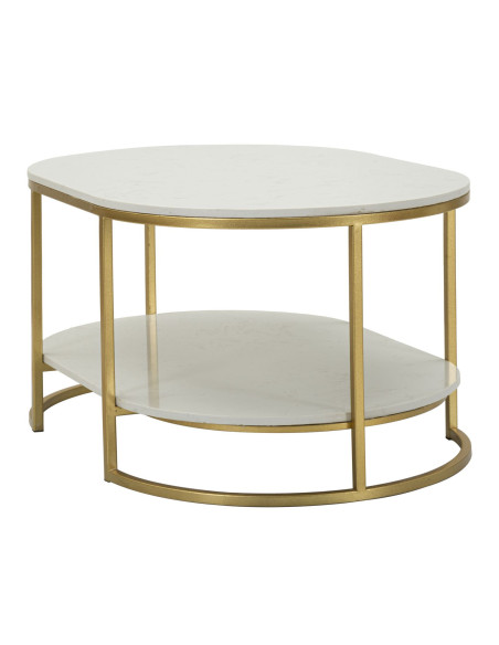 Table basse moderne chic Ovale 1 étagère Marbre Blanc Métal Doré Izmir 