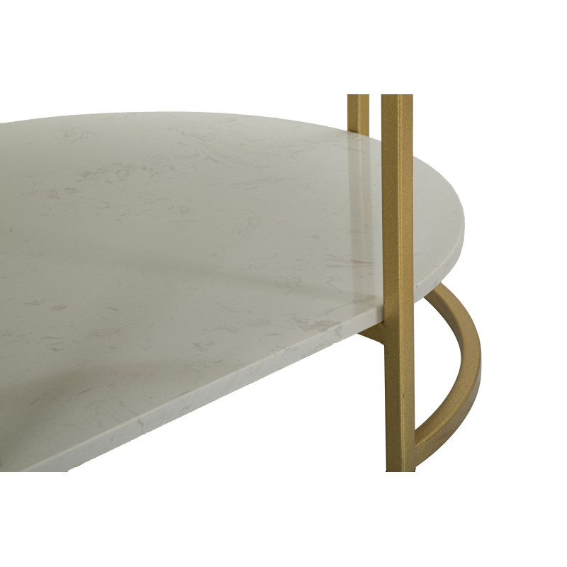 Table basse moderne chic Ovale 1 étagère Marbre Blanc Métal Doré Izmir 