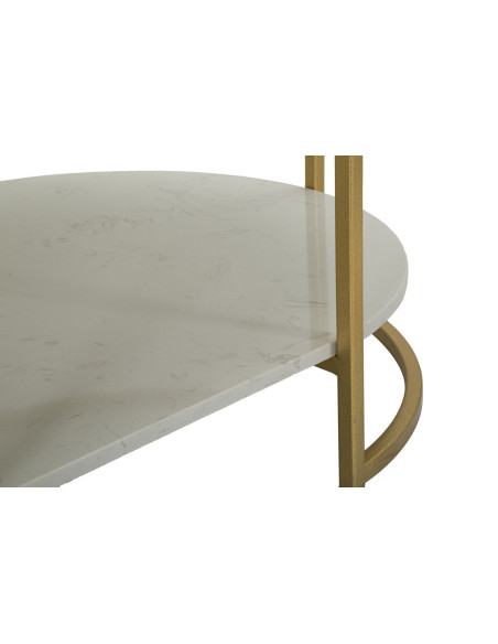 Table basse moderne chic Ovale 1 étagère Marbre Blanc Métal Doré Izmir 