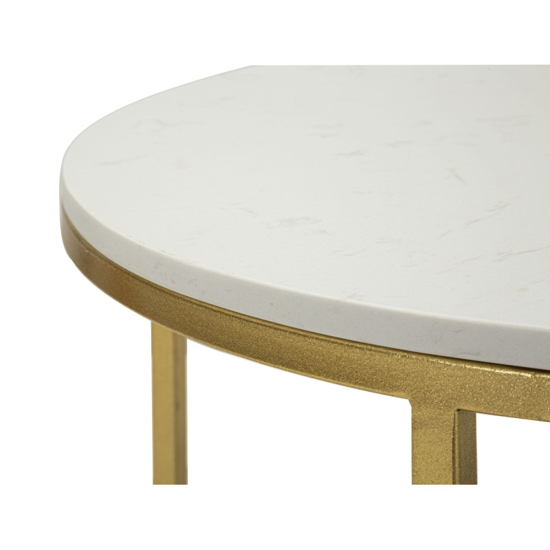 Table basse moderne chic Ovale 1 étagère Marbre Blanc Métal Doré Izmir 