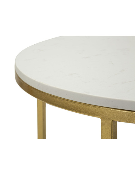 Table basse moderne chic Ovale 1 étagère Marbre Blanc Métal Doré Izmir 