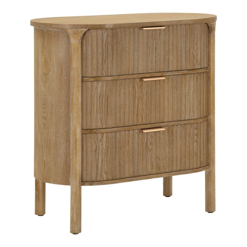 Commode scandinave chic 3 tiroirs Bois de sapin Bois MDF Marron Métal Doré Goteborg 