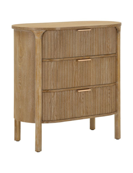 Commode scandinave chic 3 tiroirs Bois de sapin Bois MDF Marron Métal Doré Goteborg 