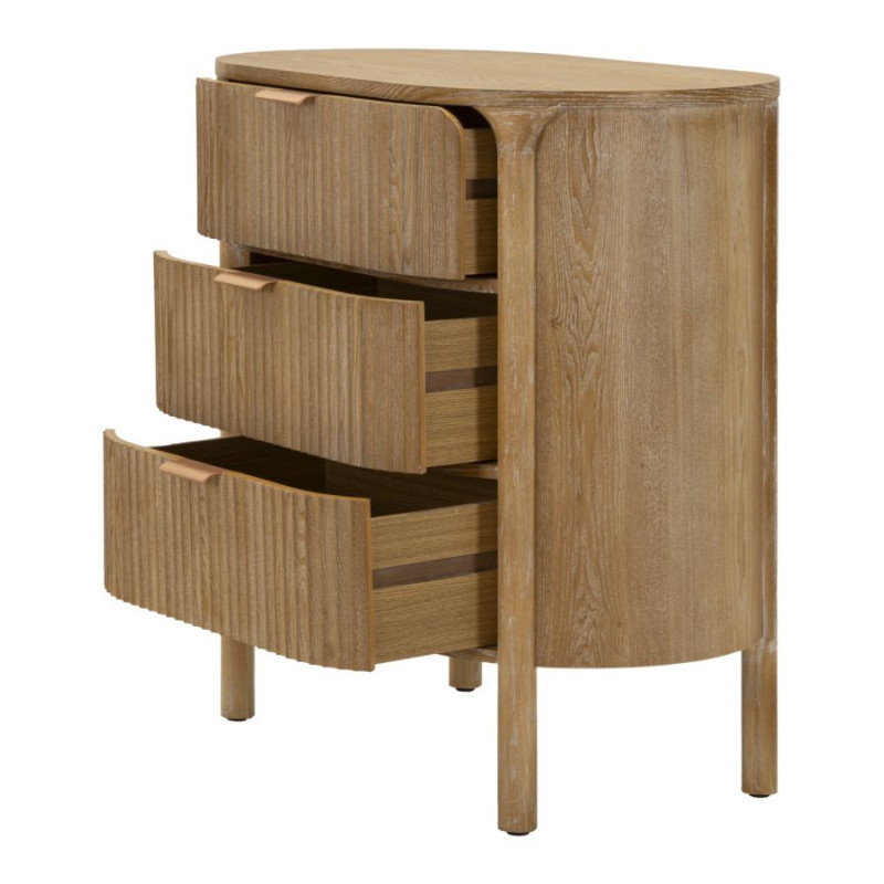 Commode scandinave chic 3 tiroirs Bois de sapin Bois MDF Marron Métal Doré Goteborg 