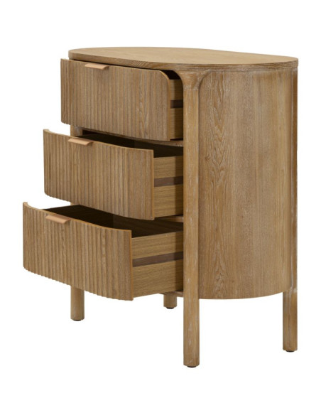 Commode scandinave chic 3 tiroirs Bois de sapin Bois MDF Marron Métal Doré Goteborg 