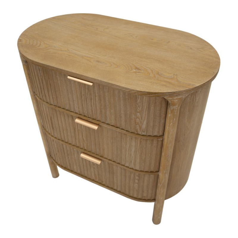Commode scandinave chic 3 tiroirs Bois de sapin Bois MDF Marron Métal Doré Goteborg 