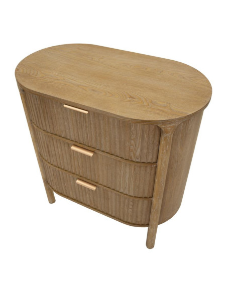 Commode scandinave chic 3 tiroirs Bois de sapin Bois MDF Marron Métal Doré Goteborg 