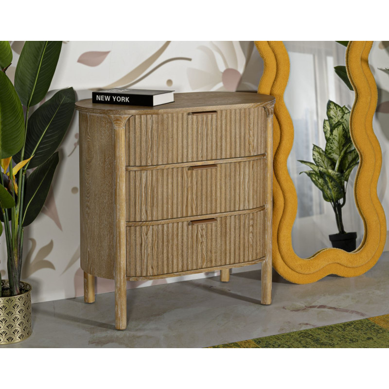 Commode scandinave chic 3 tiroirs Bois de sapin Bois MDF Marron Métal Doré Goteborg 