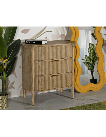 Commode scandinave chic 3 tiroirs Bois de sapin Bois MDF Marron Métal Doré Goteborg 