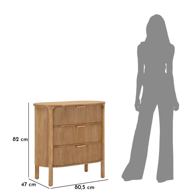 Commode scandinave chic 3 tiroirs Bois de sapin Bois MDF Marron Métal Doré Goteborg 