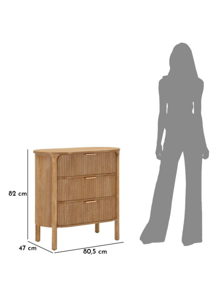 Commode scandinave chic 3 tiroirs Bois de sapin Bois MDF Marron Métal Doré Goteborg 