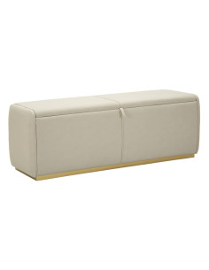 Grande Banquette coffre rangement moderne 2 places Tissu Blanc crème Bois de pin Métal Doré Beauty 