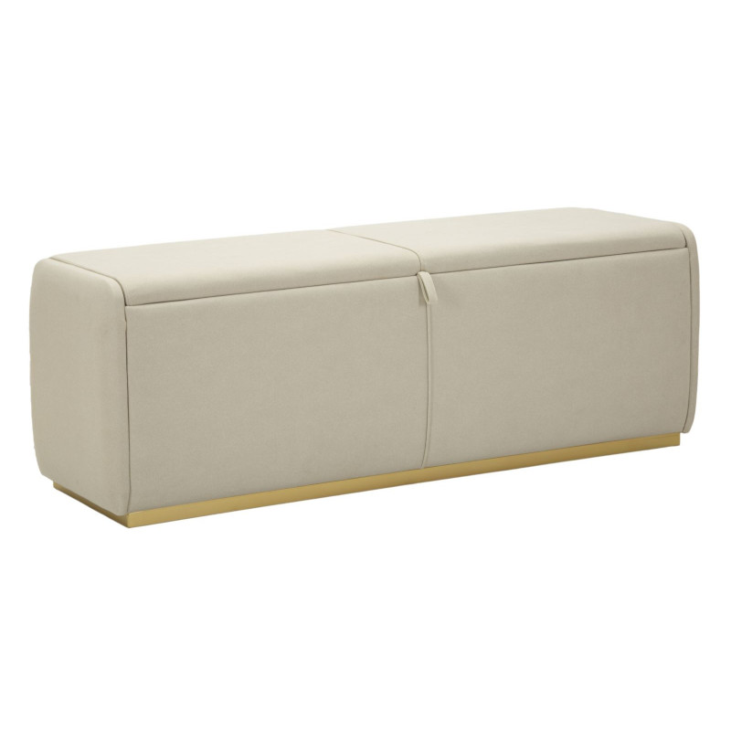 Grande Banquette coffre rangement moderne 2 places Tissu Blanc crème Bois de pin Métal Doré Beauty 