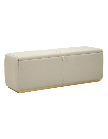 Grande Banquette coffre rangement moderne 2 places Tissu Blanc crème Bois de pin Métal Doré Beauty 