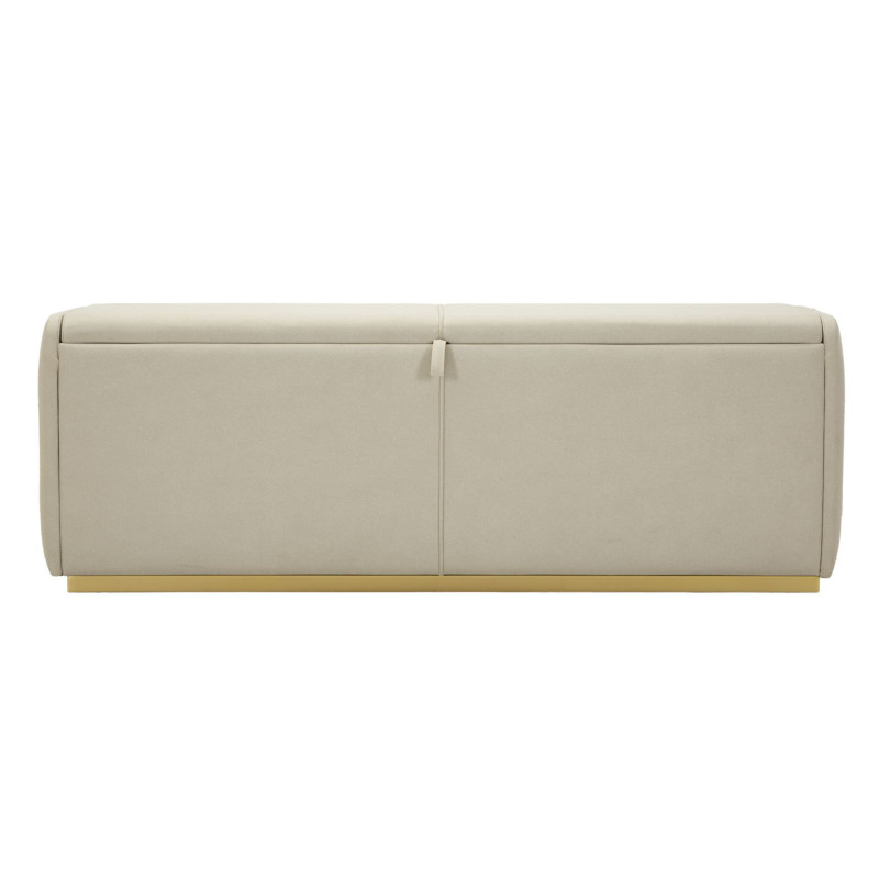 Grande Banquette coffre rangement moderne 2 places Tissu Blanc crème Bois de pin Métal Doré Beauty 
