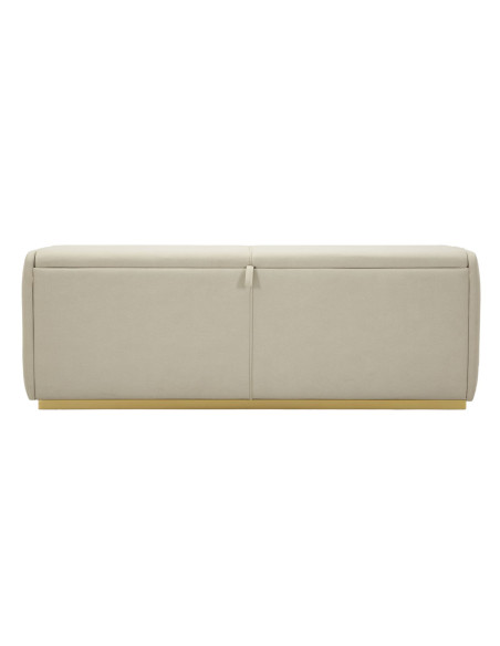 Grande Banquette coffre rangement moderne 2 places Tissu Blanc crème Bois de pin Métal Doré Beauty 