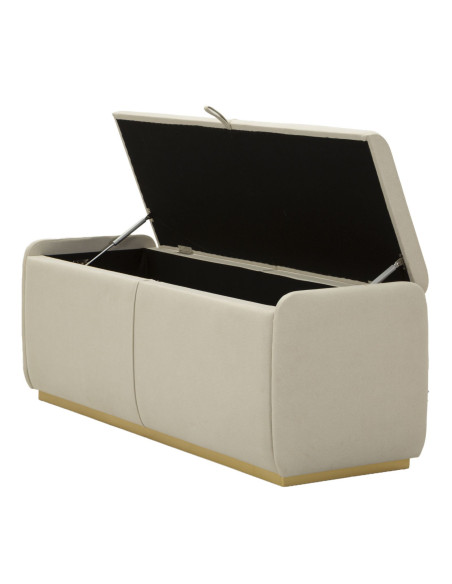 Grande Banquette coffre rangement moderne 2 places Tissu Blanc crème Bois de pin Métal Doré Beauty 