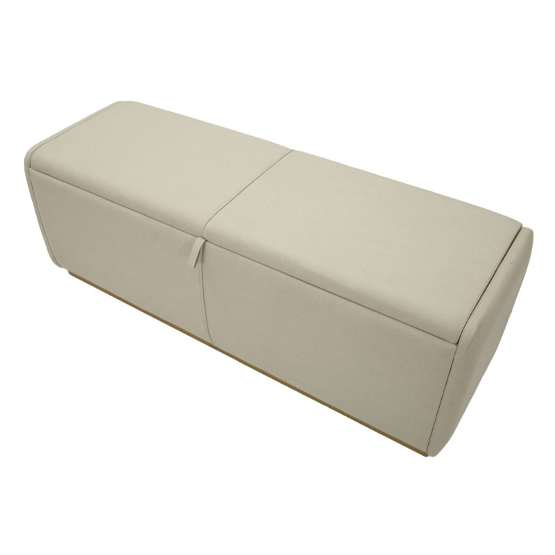 Grande Banquette coffre rangement moderne 2 places Tissu Blanc crème Bois de pin Métal Doré Beauty 