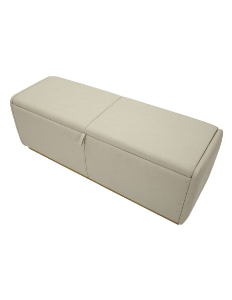 Grande Banquette coffre rangement moderne 2 places Tissu Blanc crème Bois de pin Métal Doré Beauty 