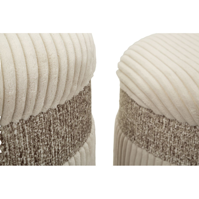 Pouf moderne chic Rond avec coffre de rangement Velours côtelé Blanc crème MDF Cortina (Lot de 3) 