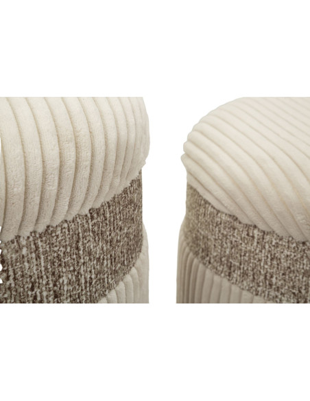 Pouf moderne chic Rond avec coffre de rangement Velours côtelé Blanc crème MDF Cortina (Lot de 3) 