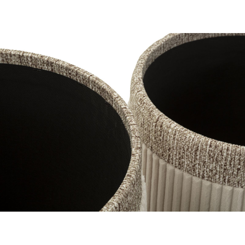 Pouf moderne chic Rond avec coffre de rangement Velours côtelé Blanc crème MDF Cortina (Lot de 3) 