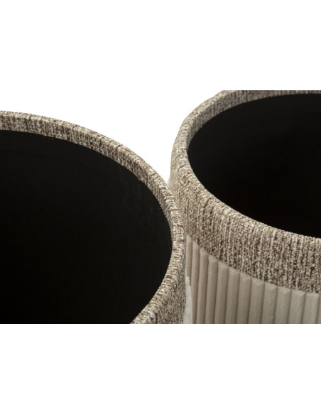 Pouf moderne chic Rond avec coffre de rangement Velours côtelé Blanc crème MDF Cortina (Lot de 3) 