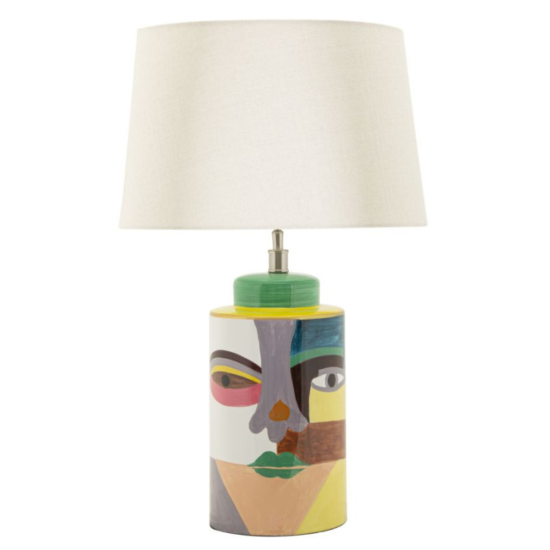 Grande Lampe à poser style art déco Hauteur 65 cm Céramique Multicolore Métal Doré Tissu Blanc Picassy 
