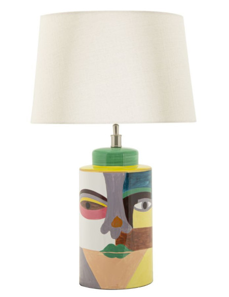Grande Lampe à poser style art déco Hauteur 65 cm Céramique Multicolore Métal Doré Tissu Blanc Picassy 
