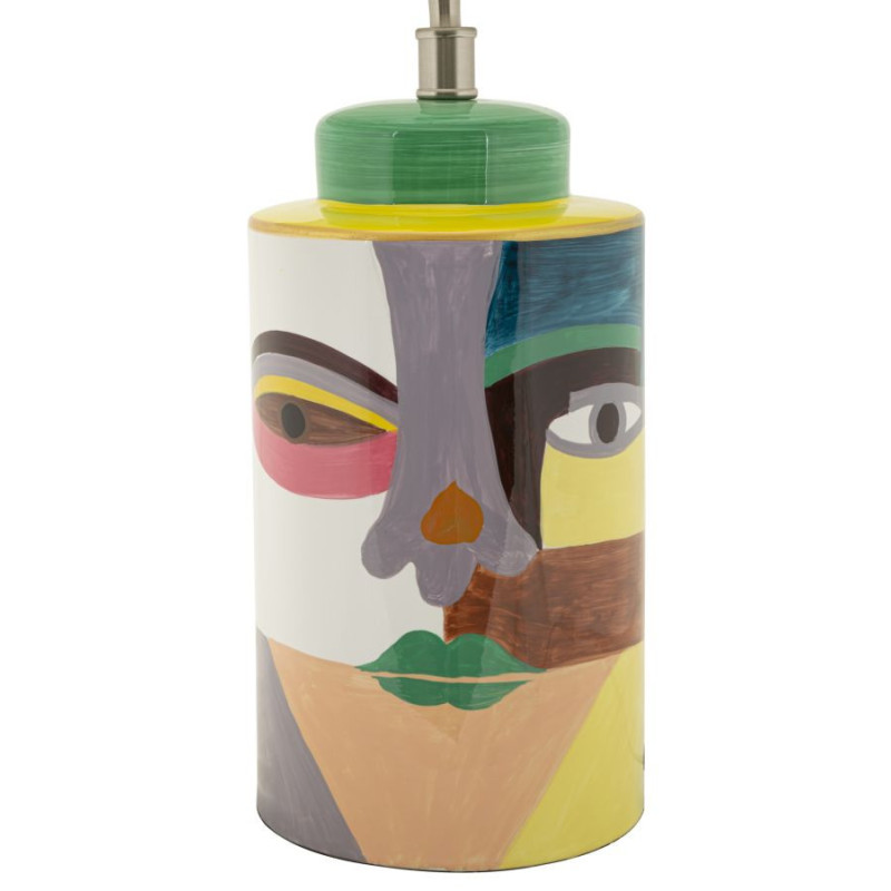Grande Lampe à poser style art déco Hauteur 65 cm Céramique Multicolore Métal Doré Tissu Blanc Picassy 